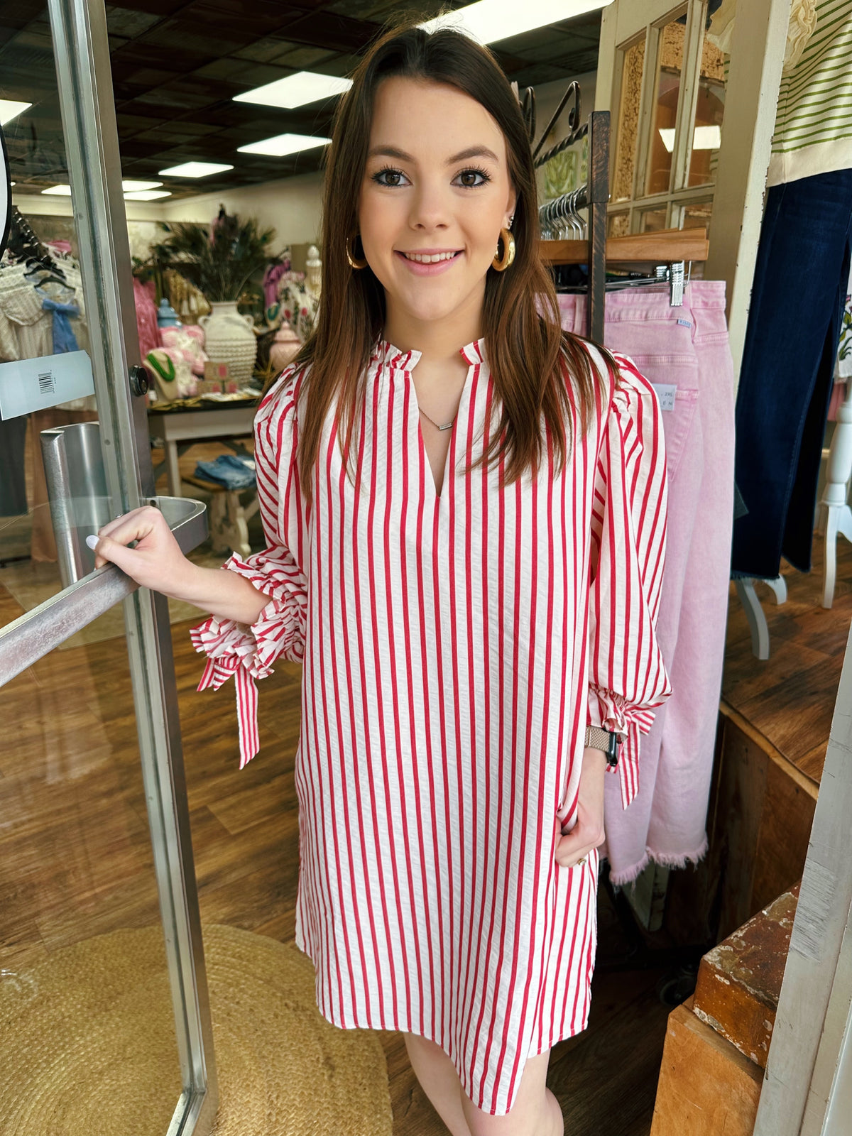 Red and White Striped Mini Dress