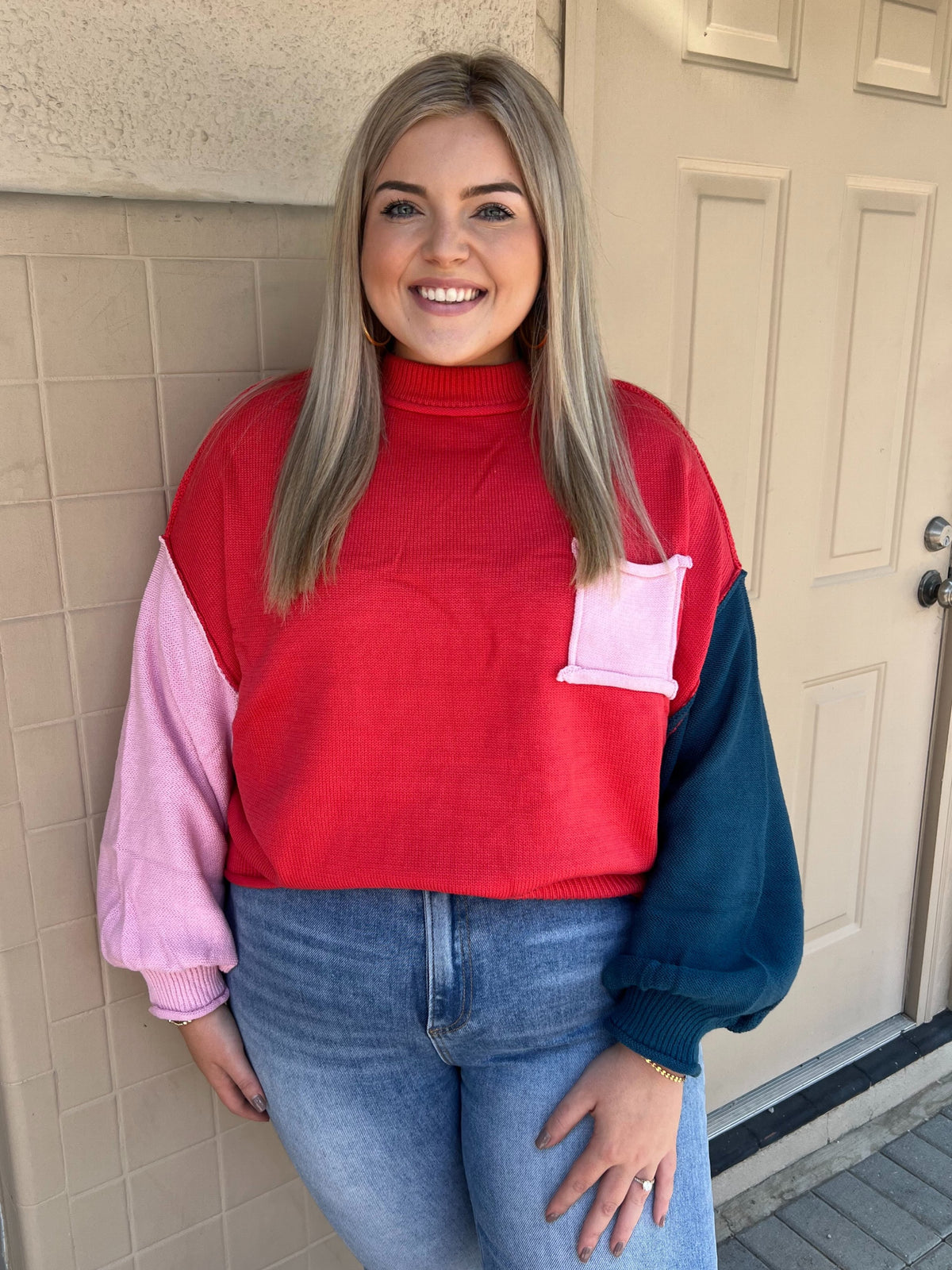 Coral Red Multi Sweater