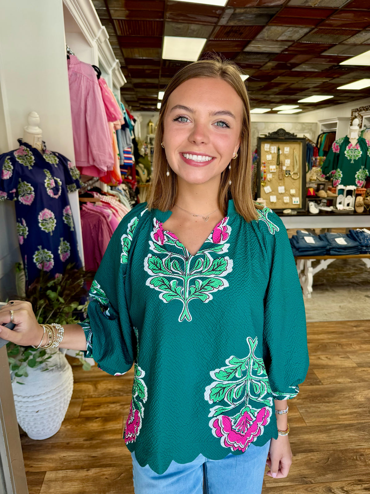 The Hunter Green Floral Top