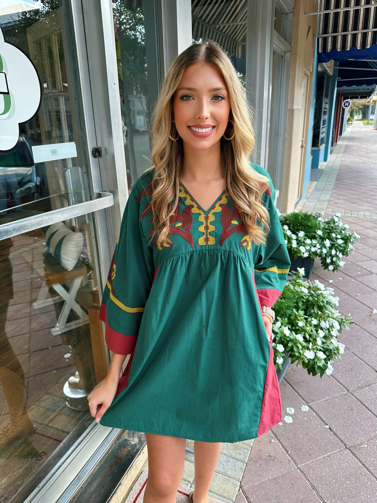 Hunter Green Boho Mini Dress