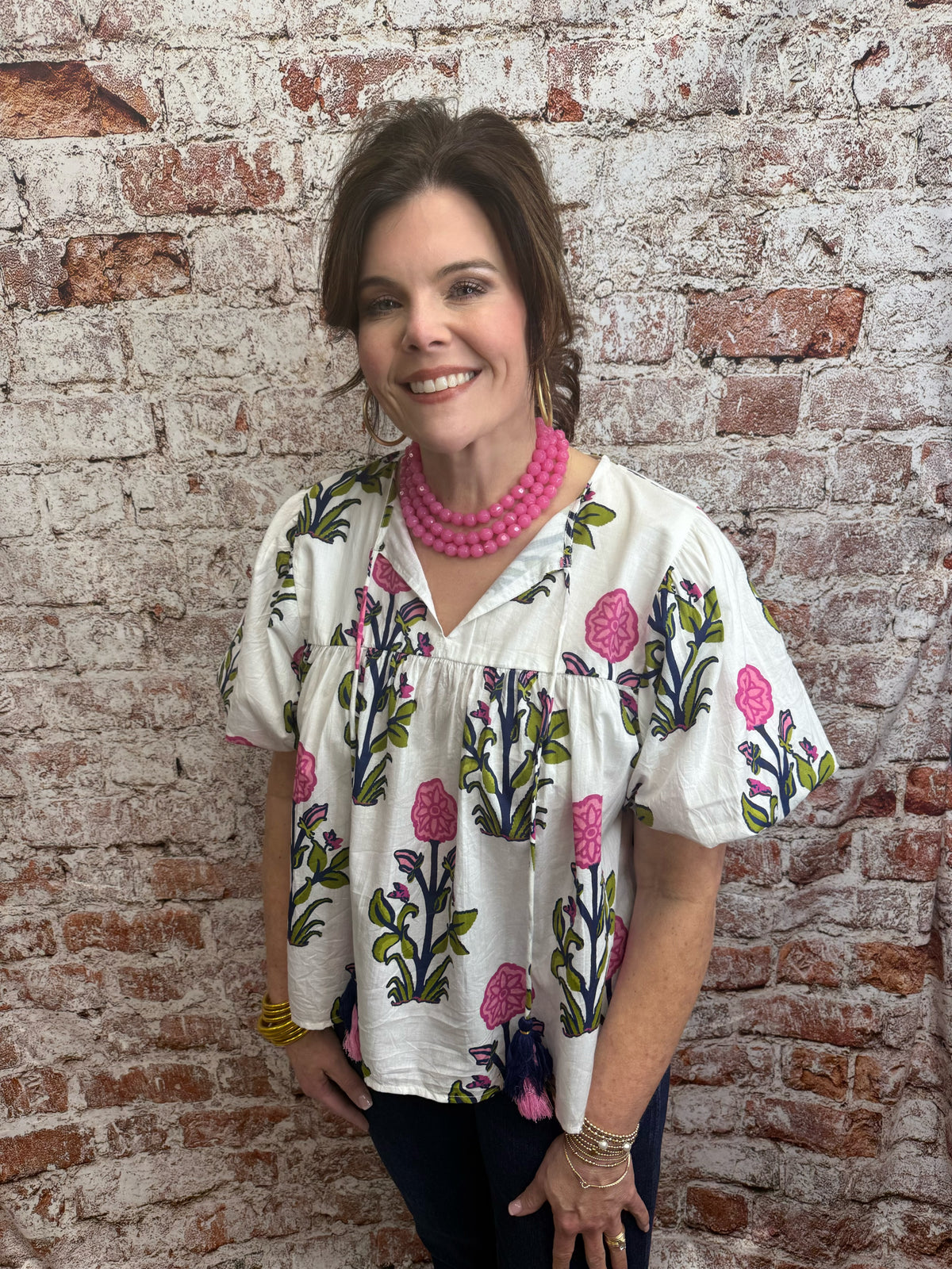 Puff Sleeve White Floral Top