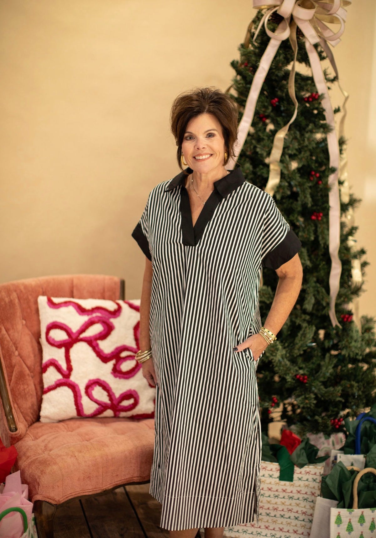 Black and White Striped Midi