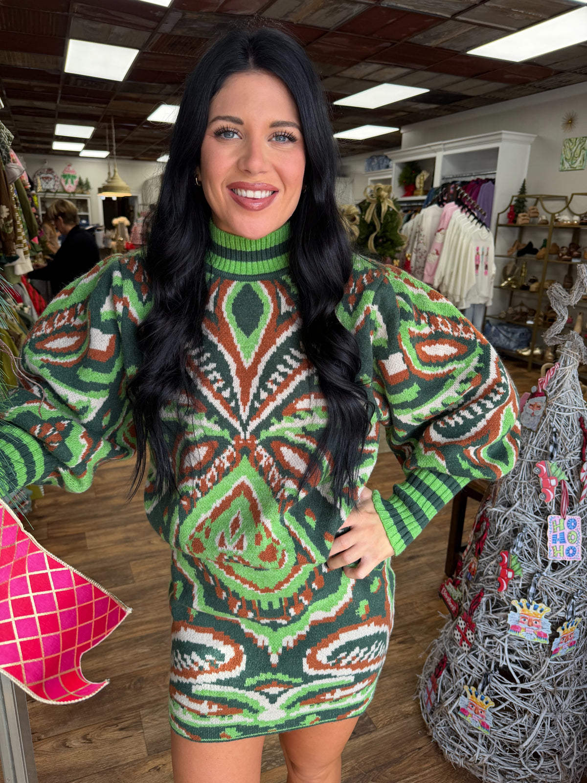 The Green Multi Sweater Skirt Set