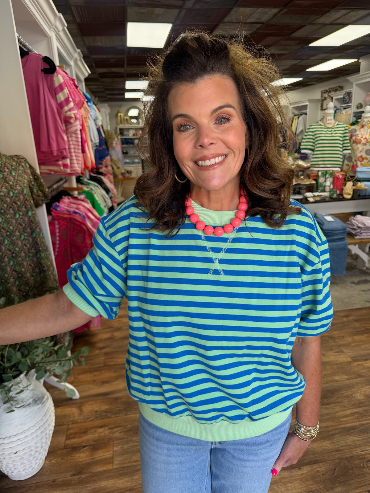 Blue and Mint Striped Top
