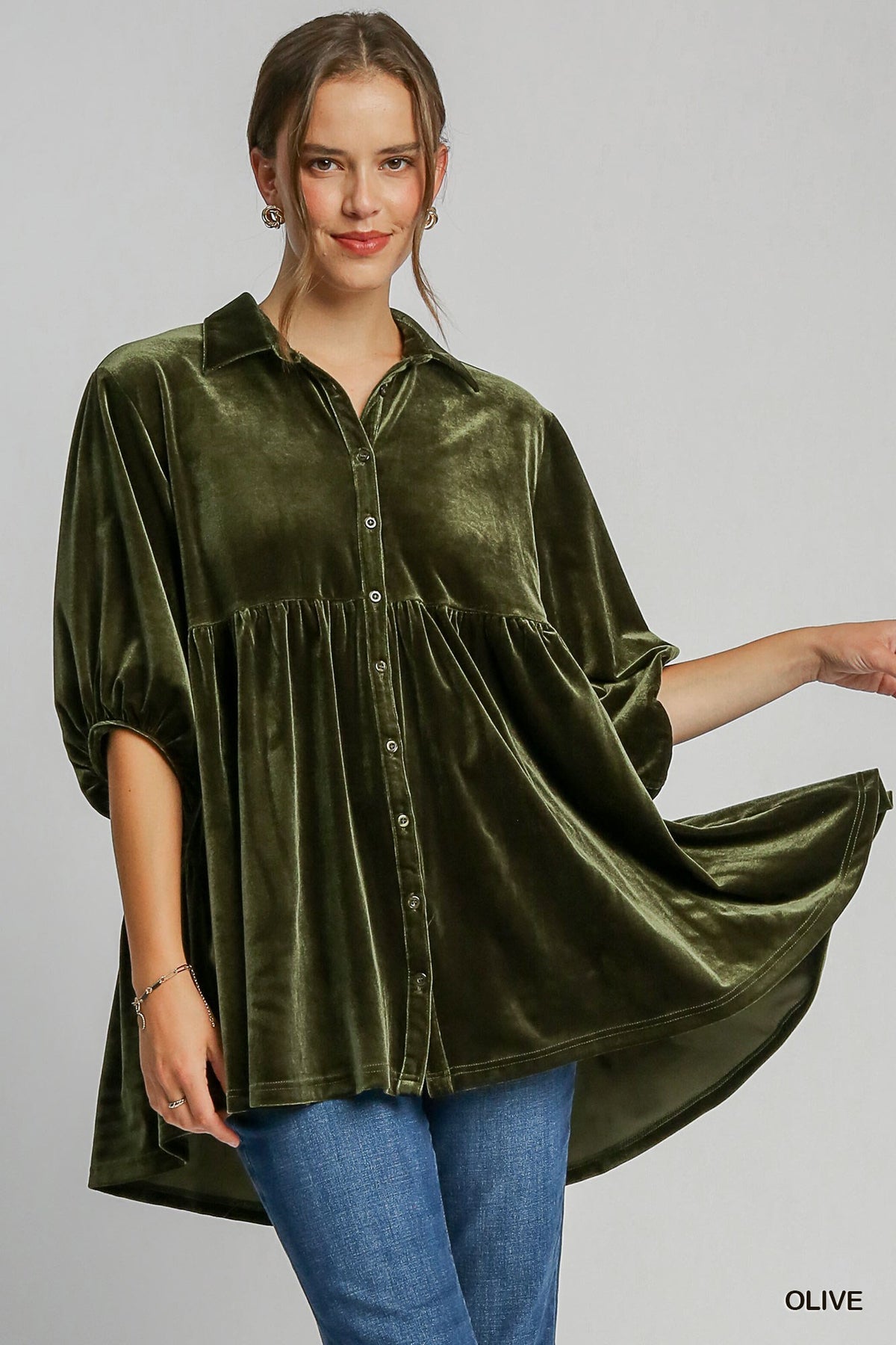 The Velvet Mini Tunic in Olive