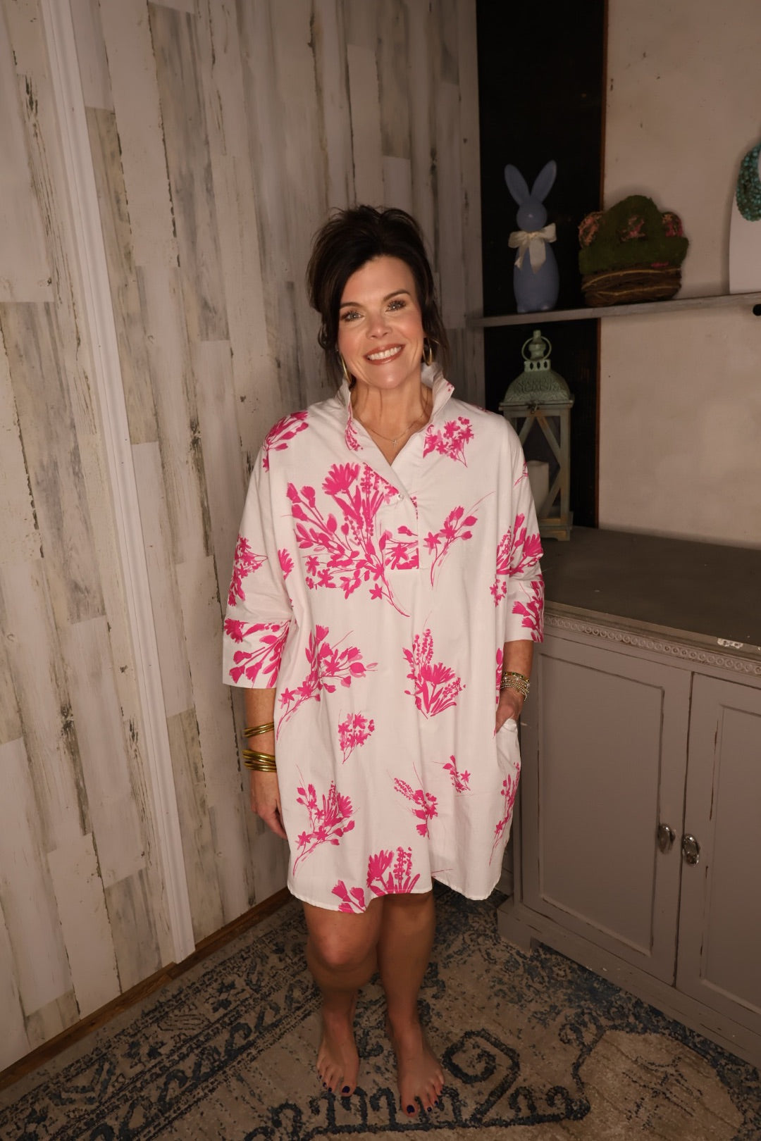 Blush Bloom Button Mini Dress