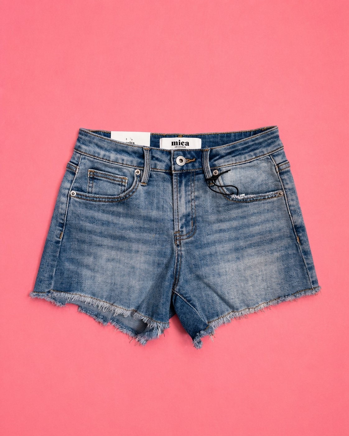 High Rise Raw Hem Denim Shorts