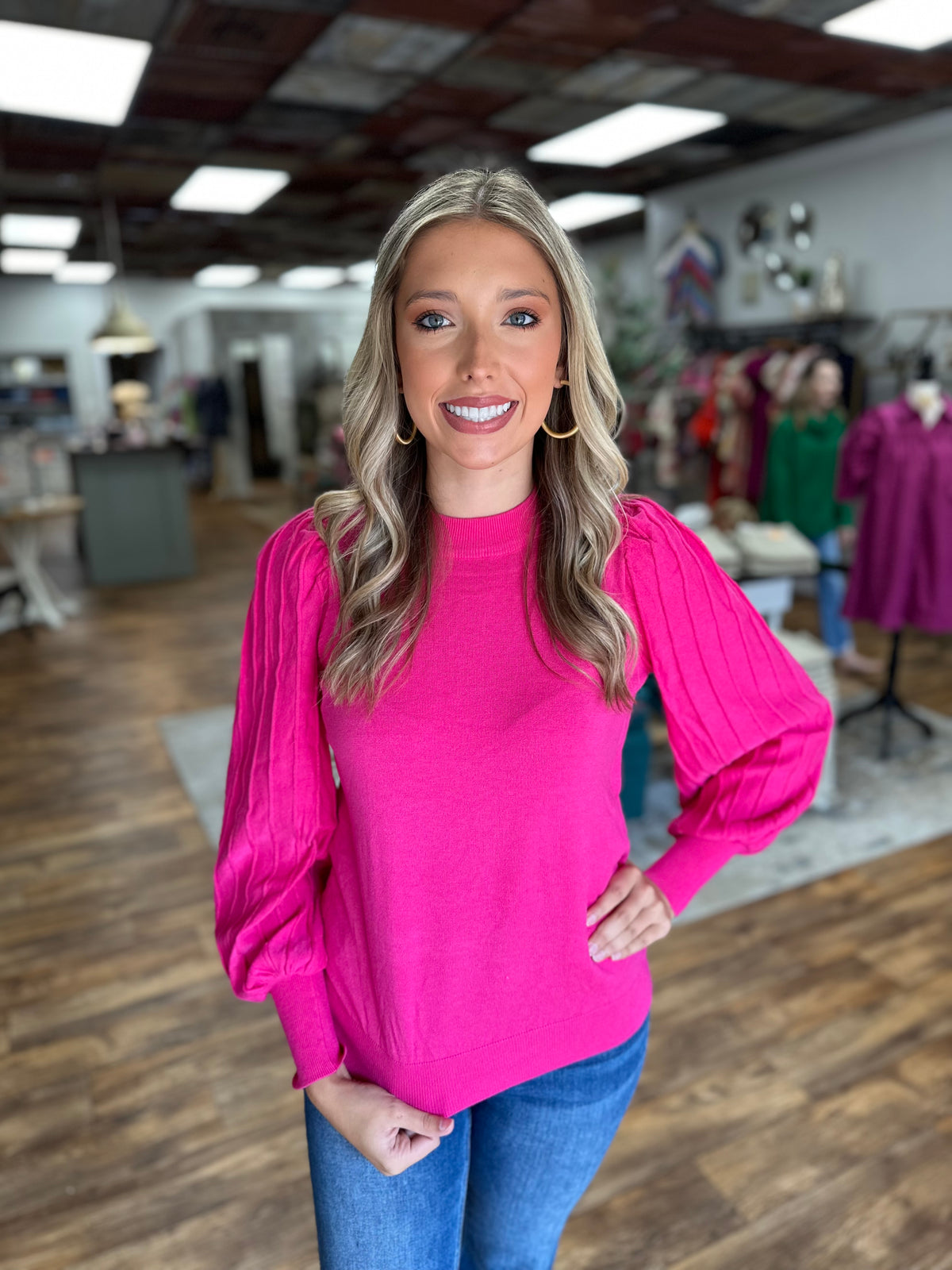 The Monica Sweater in Hot Pink