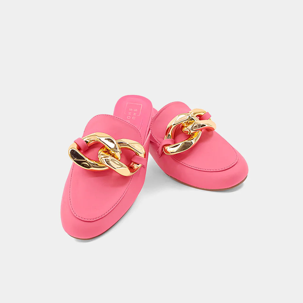 Alexis Gold Buckle Mules in Coral