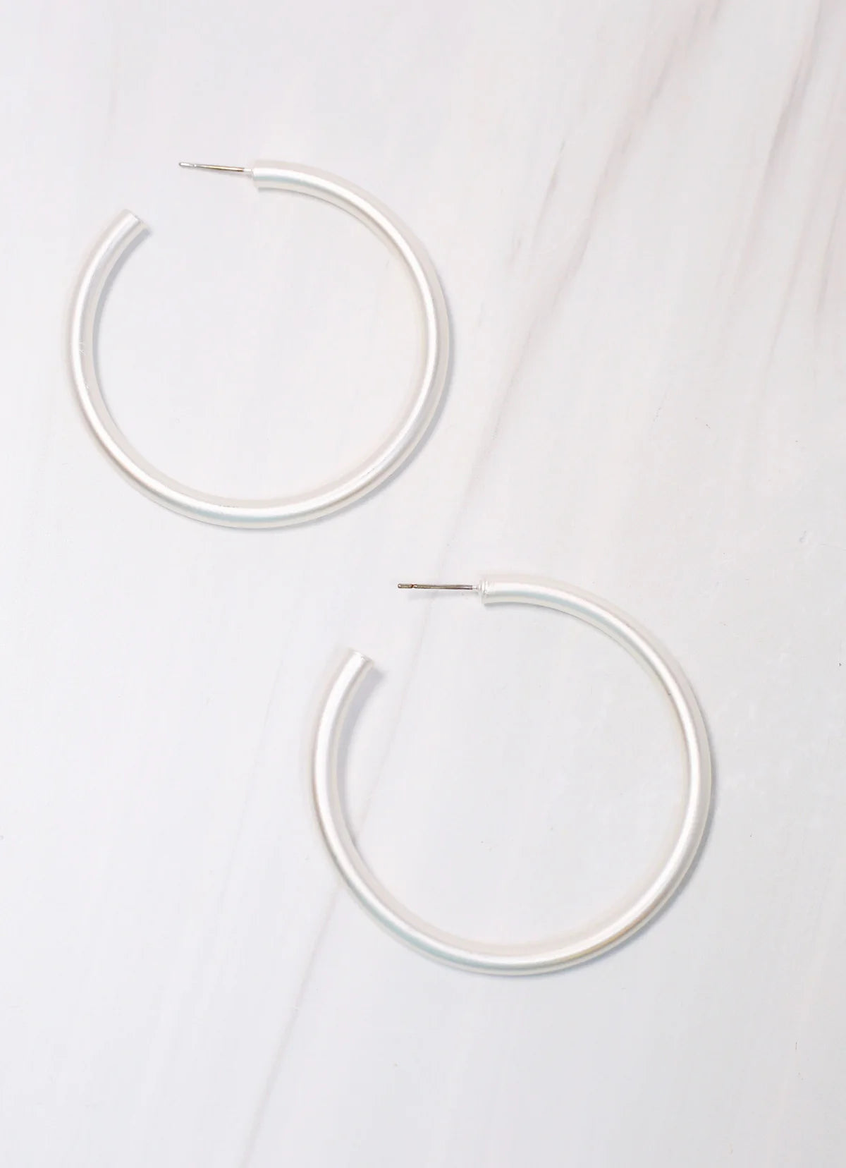 Arden Satin Hoop Earring in Matte Silver