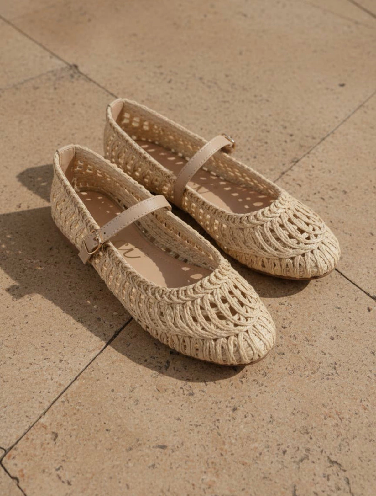 Susan Woven Designed Mary Jane Flat in Natural