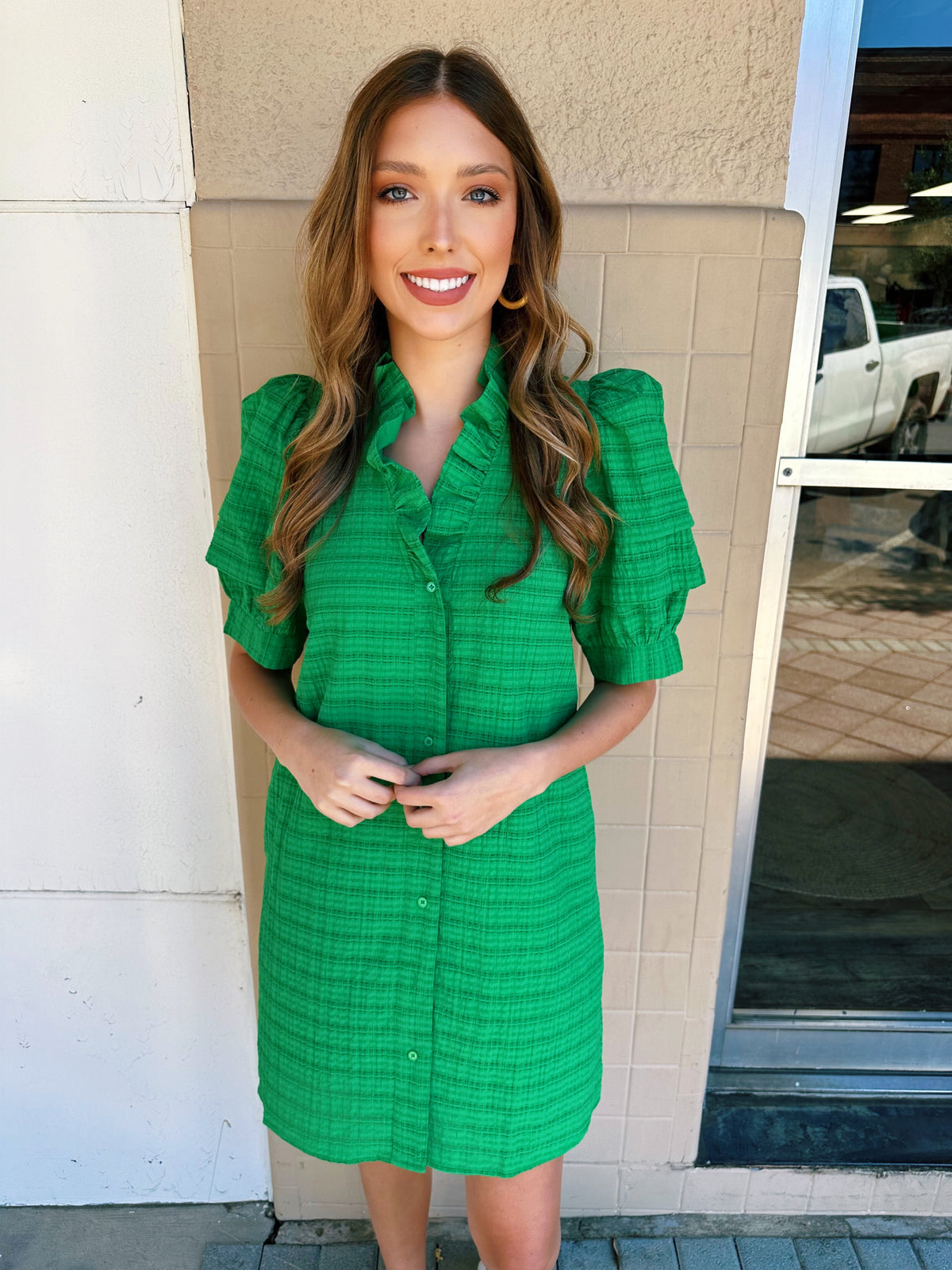 Green Textured Mini Dress