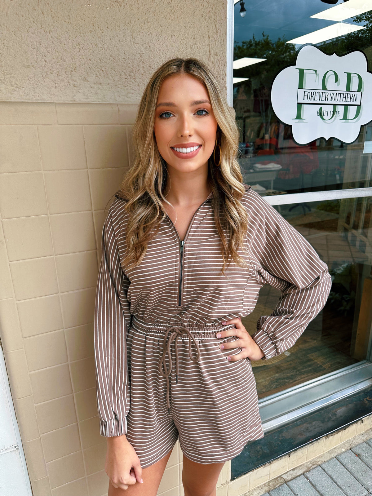 Mocha and Cream Striped Romper