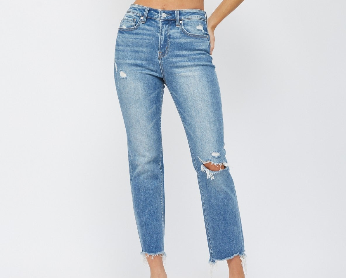 High Rise Slim Crop Jeans in Light Blue