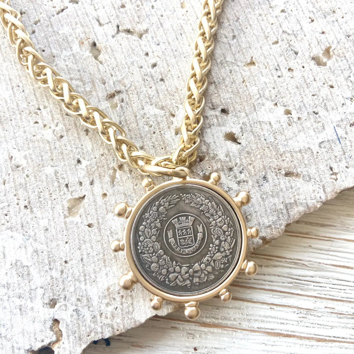 Matte Gold Bee Coin Necklace