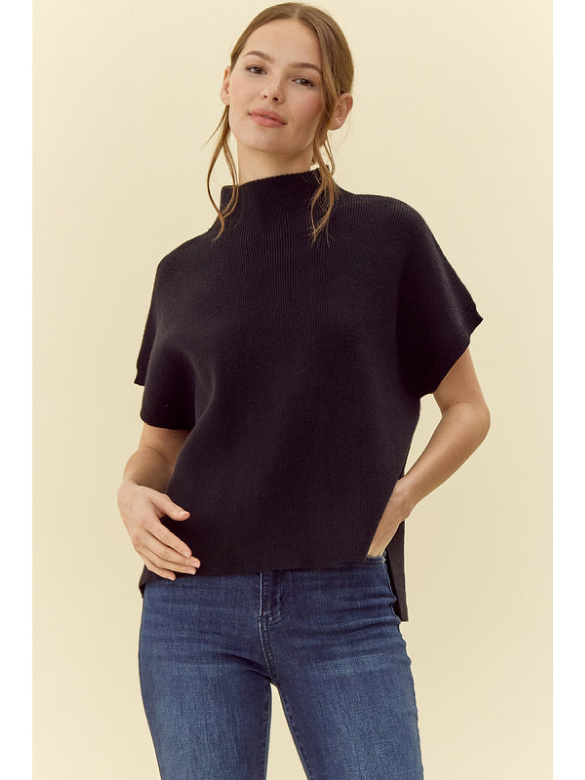 Ribbed Mock Neck Sweater in Black