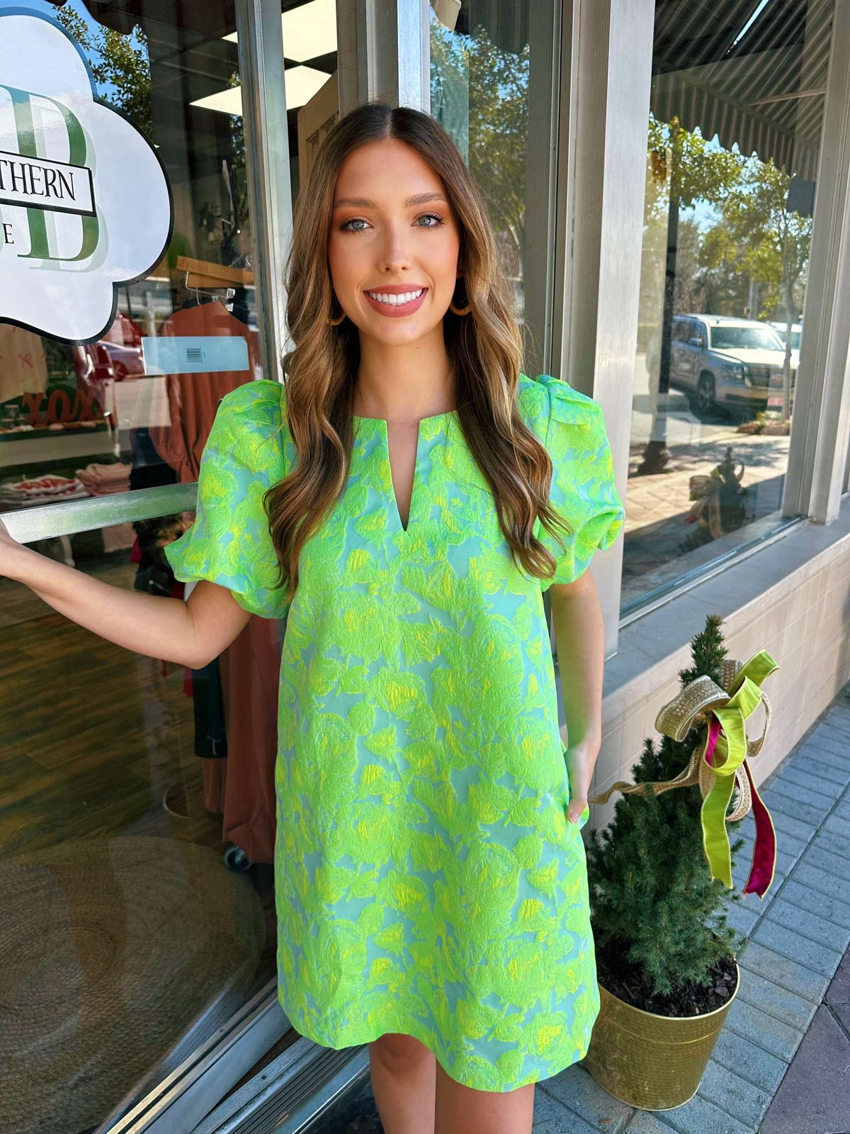 Green Floral Mini Dress