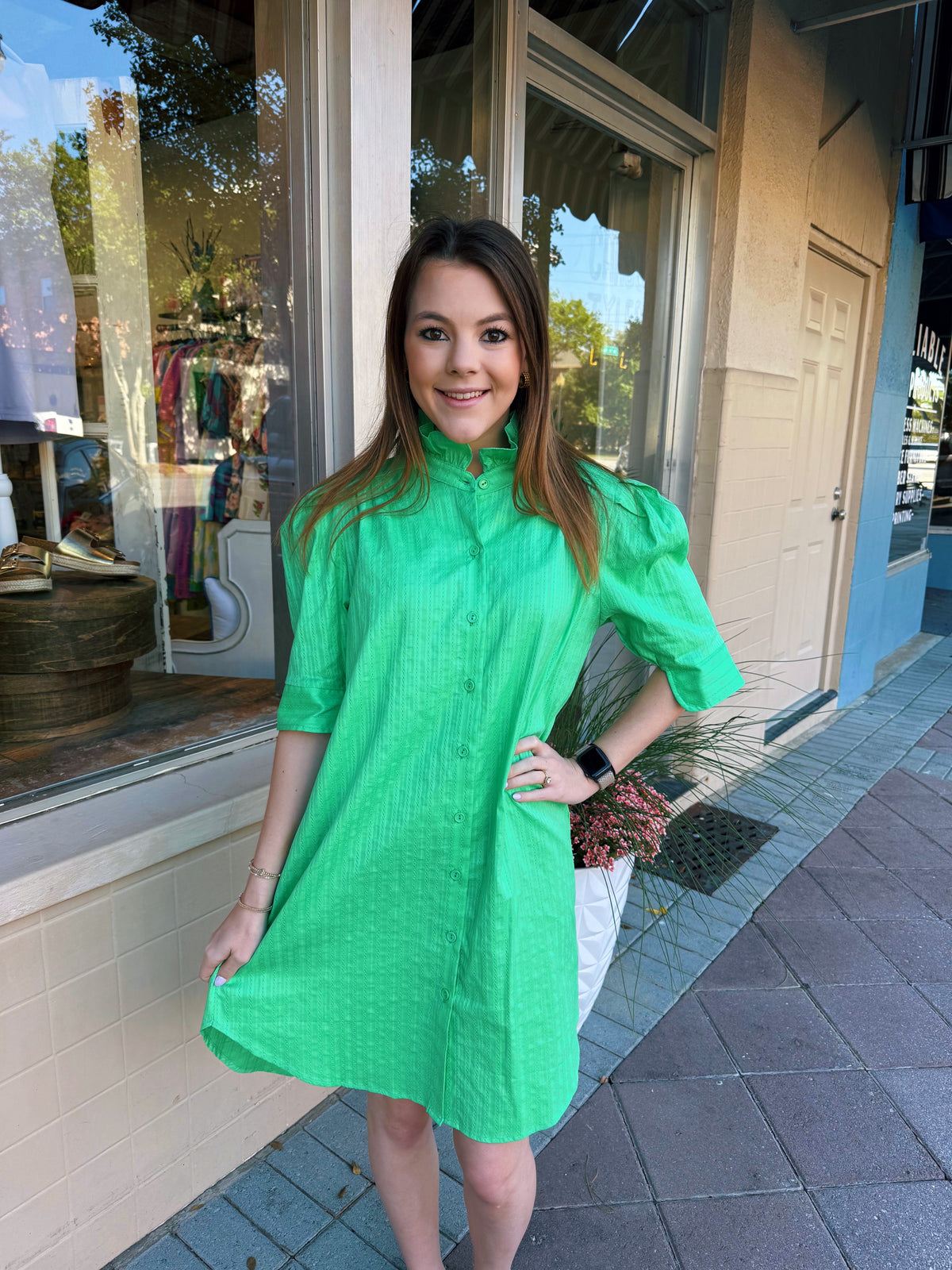 Callie Green Apple Stripe Mini Dress