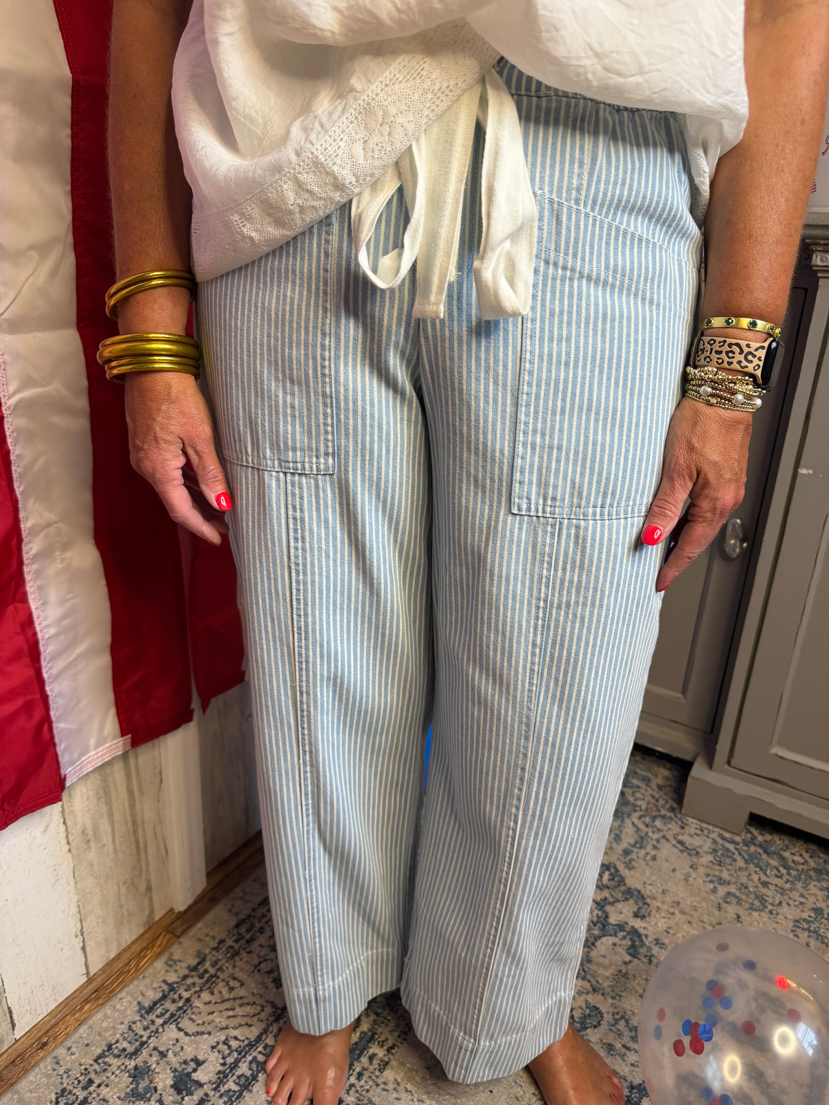 Light Blue Striped Pants