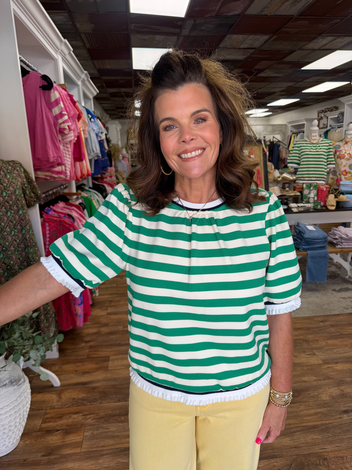 The Green and White Striped Top