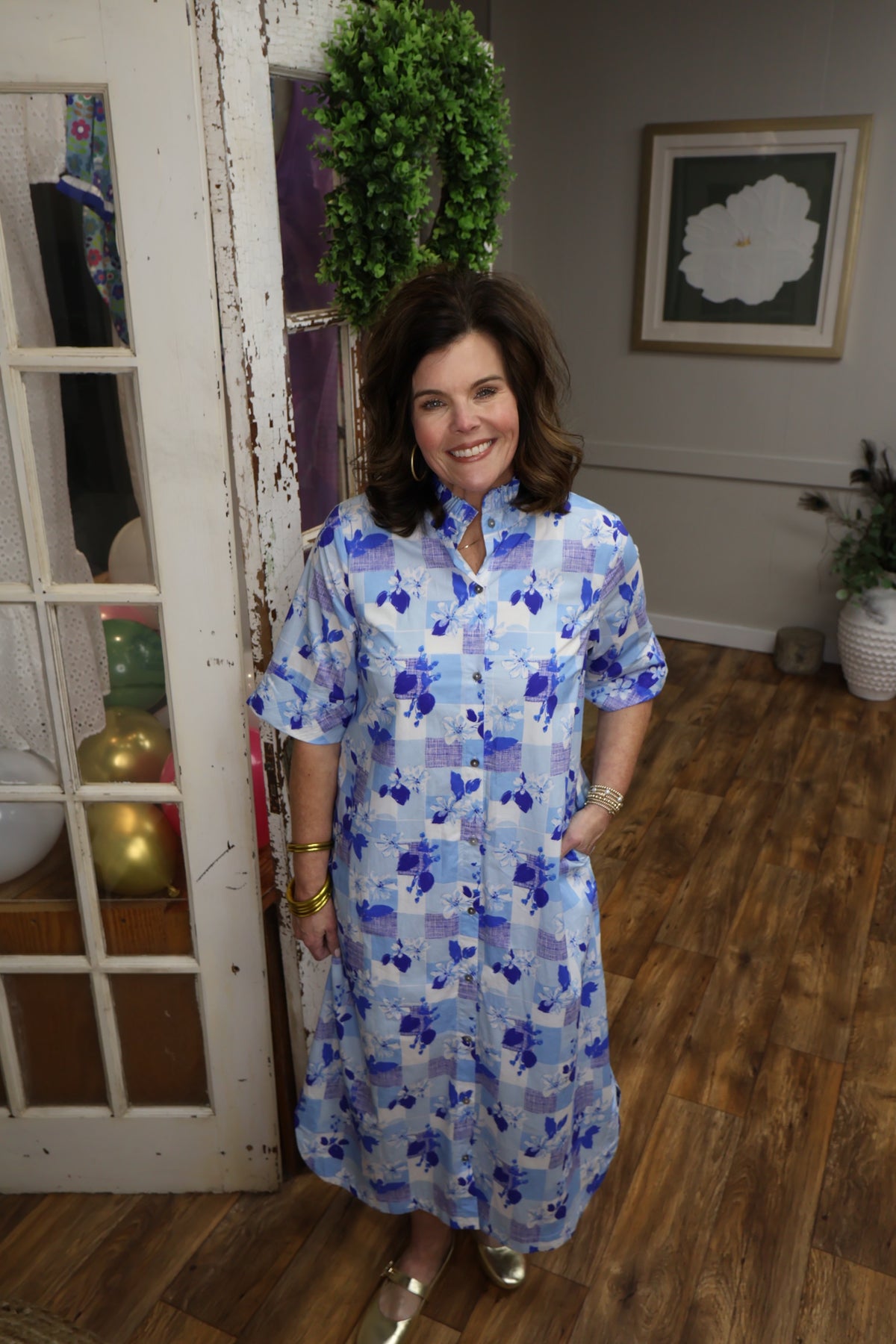 Blue Patchwork Midi Dress
