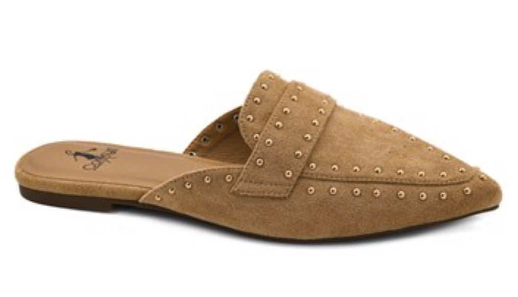 Mischief Shoes in Camel Faux Suede