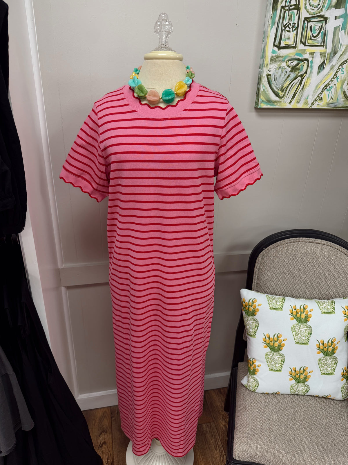Pink and Red Striped Maxi Dress