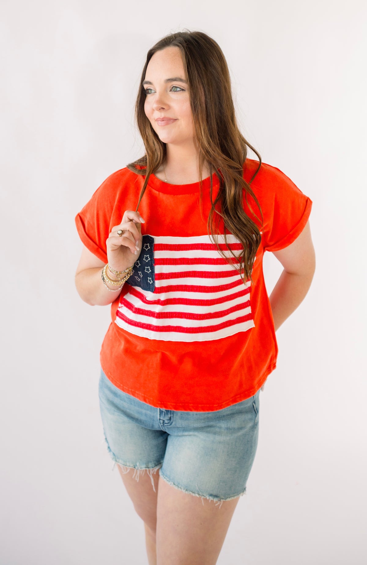 American Flag Tee in Orange
