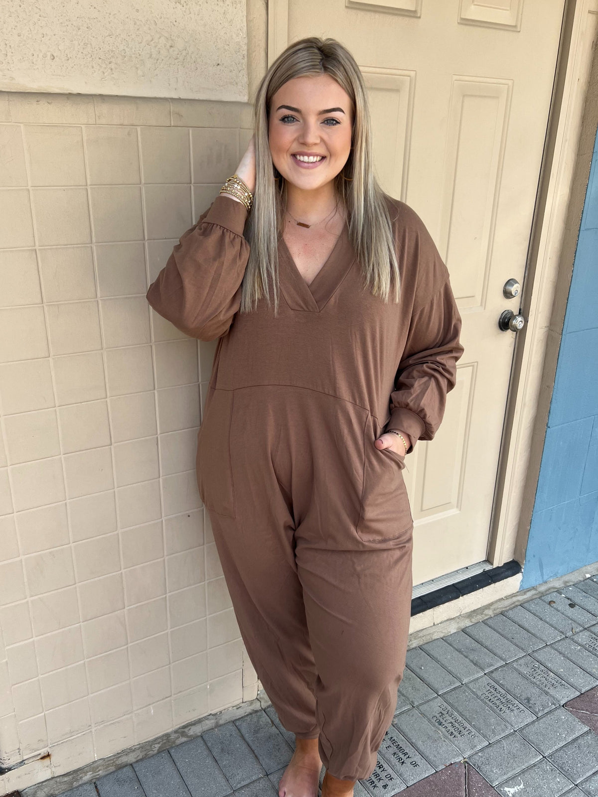 Comfy Oversized Jogger Jumpsuit in Brown