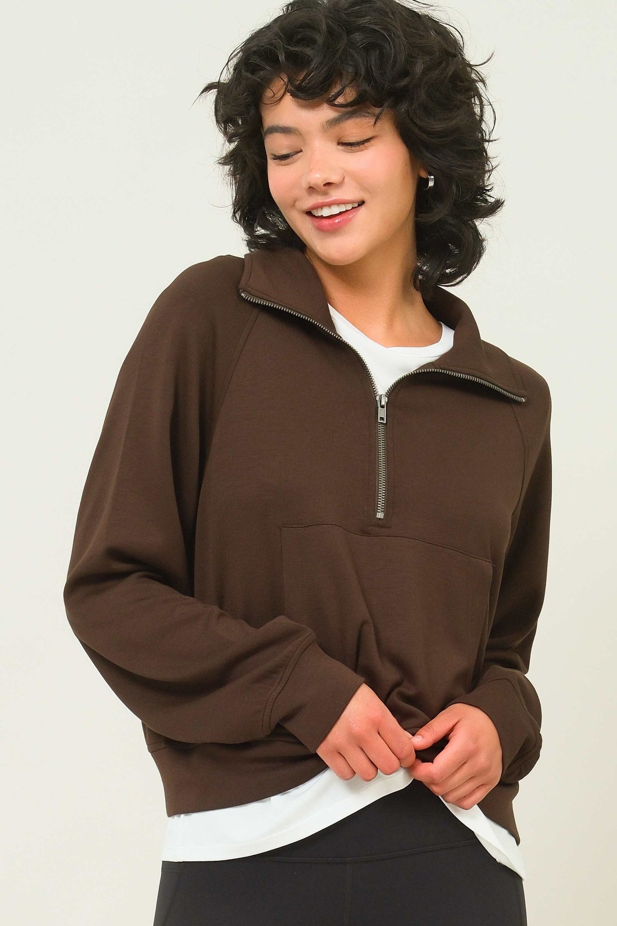 Quarter Zip Pullover in Chocolate Brown