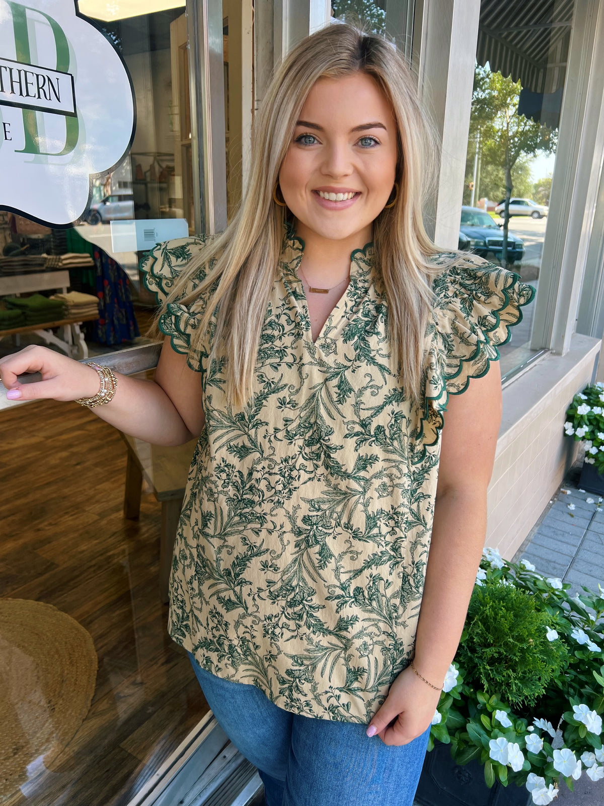 The Ruffle Sleeve Forest Top