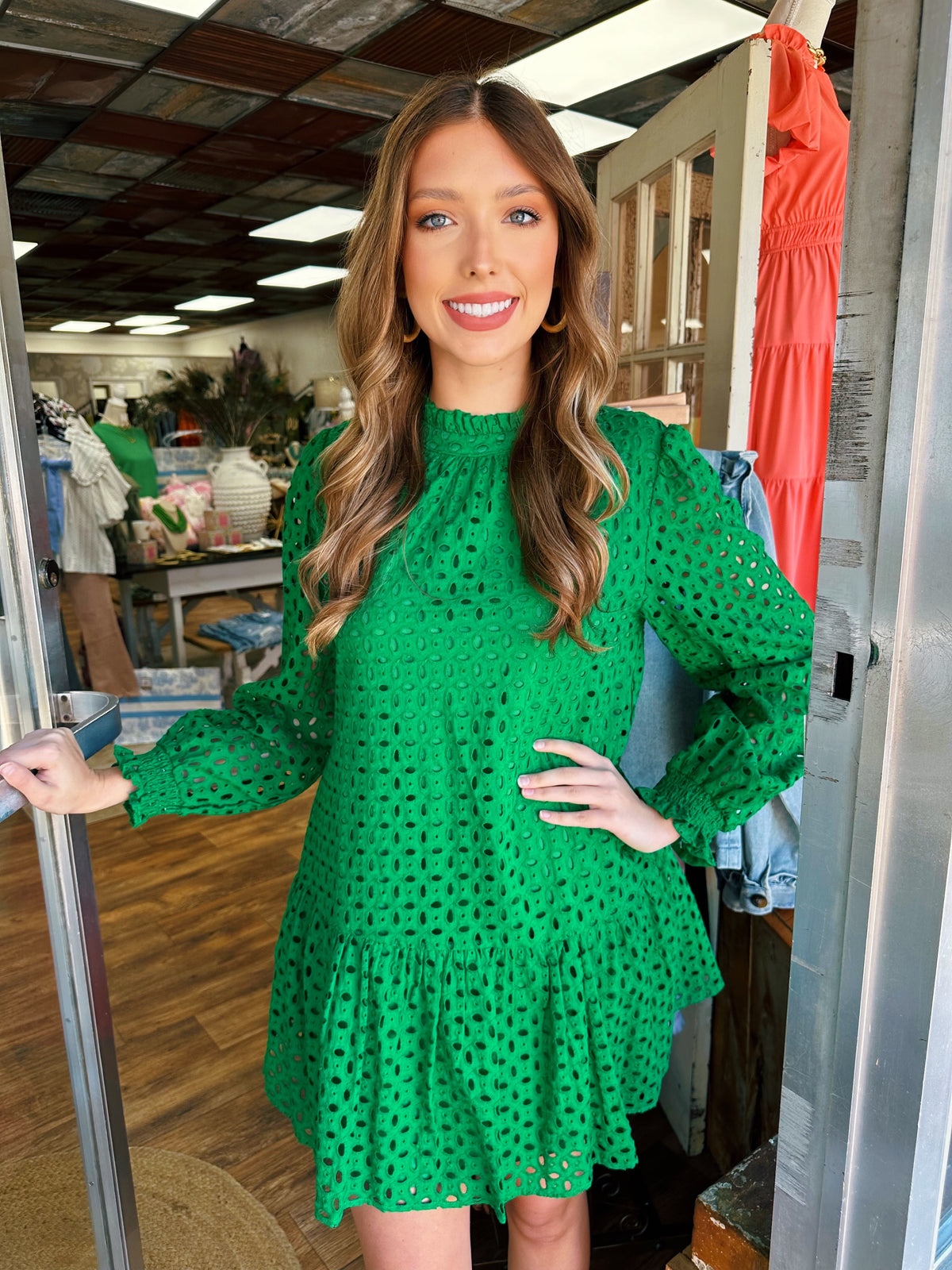 Textured Green Mini Dress