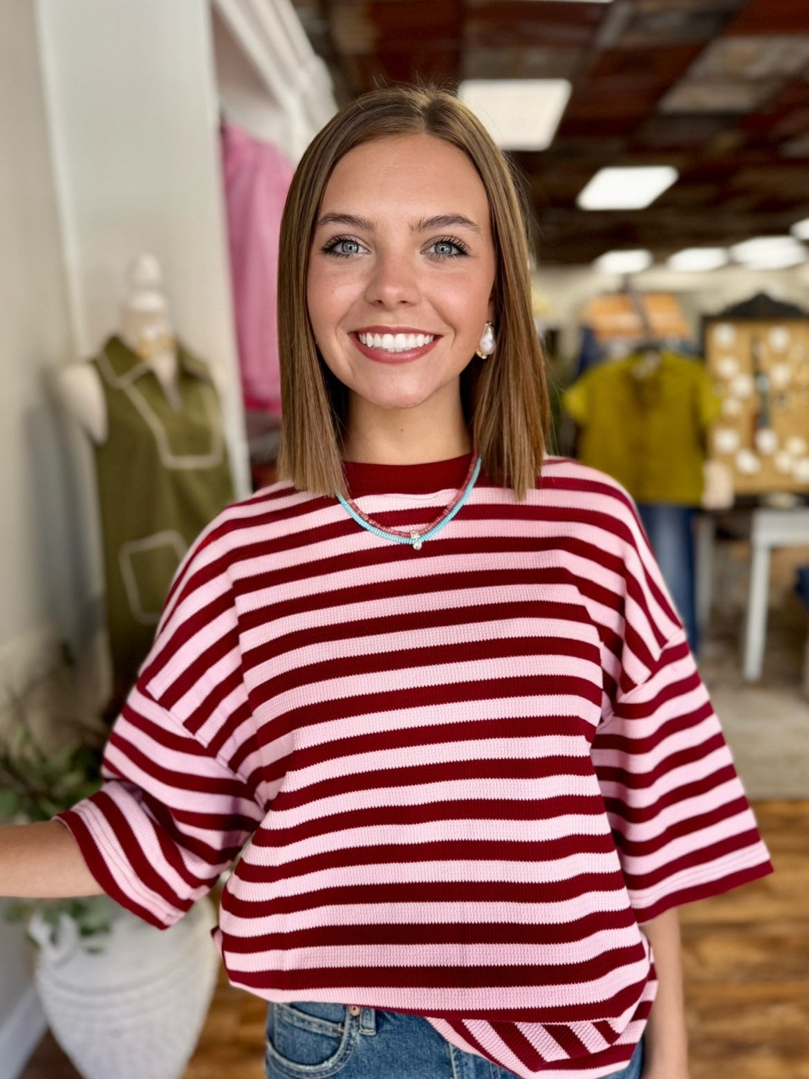 Burgundy Striped Textured Tee
