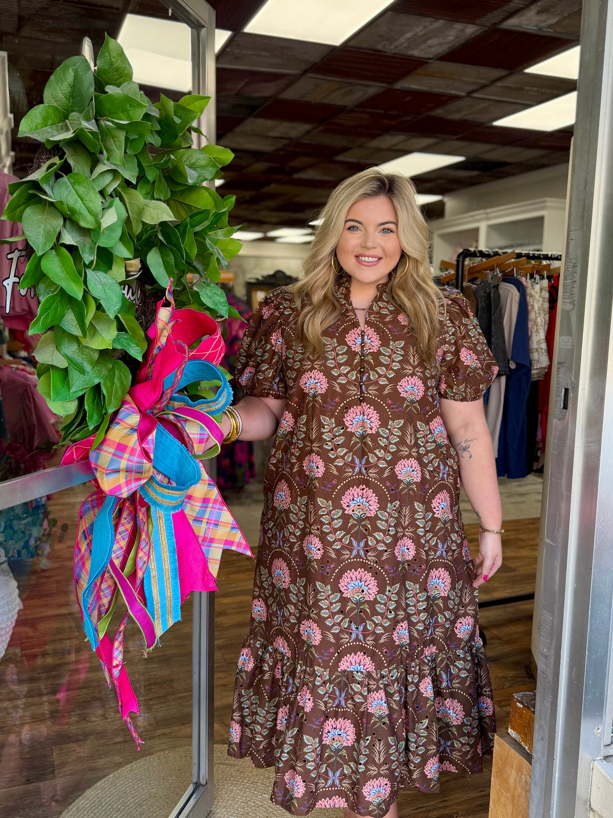 The Brown Floral Dress in Plus
