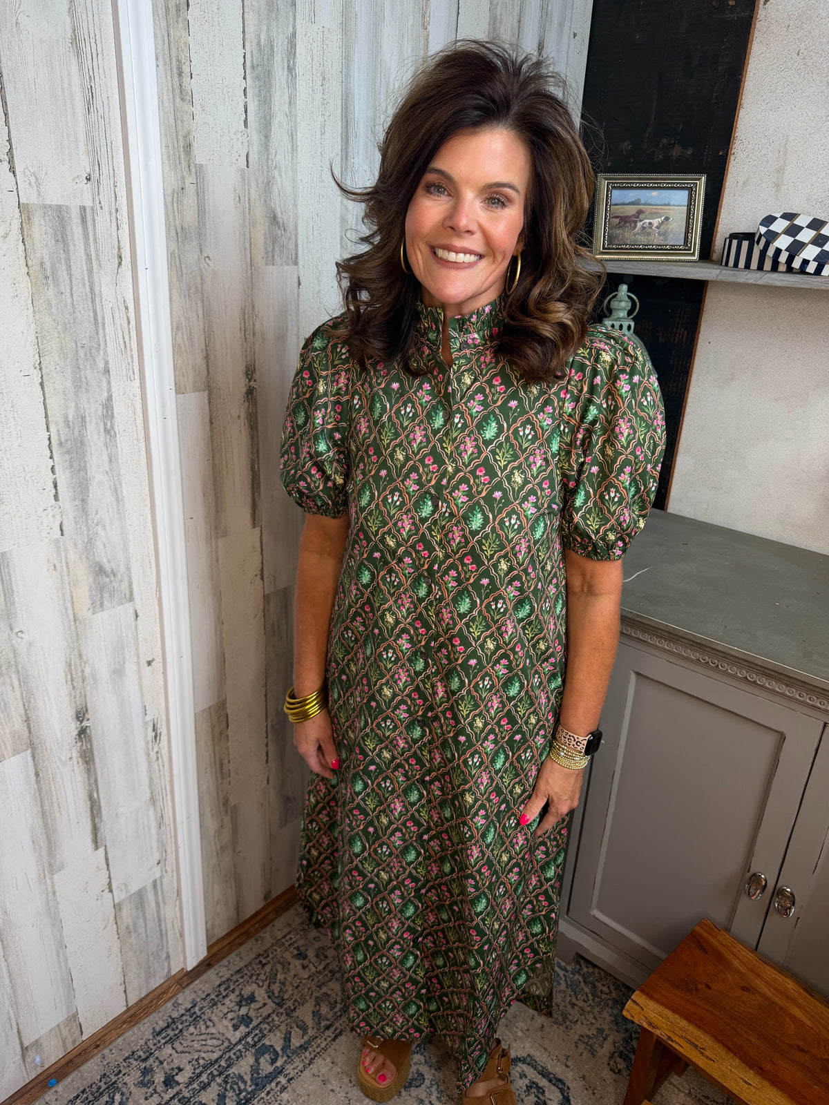 midi fall dresses Easy Outfit Idea: Floral Dress Sarah Christine Be the life of the party in our Radiant Reverie Red Midi Dress Women's Something to Behold Brown