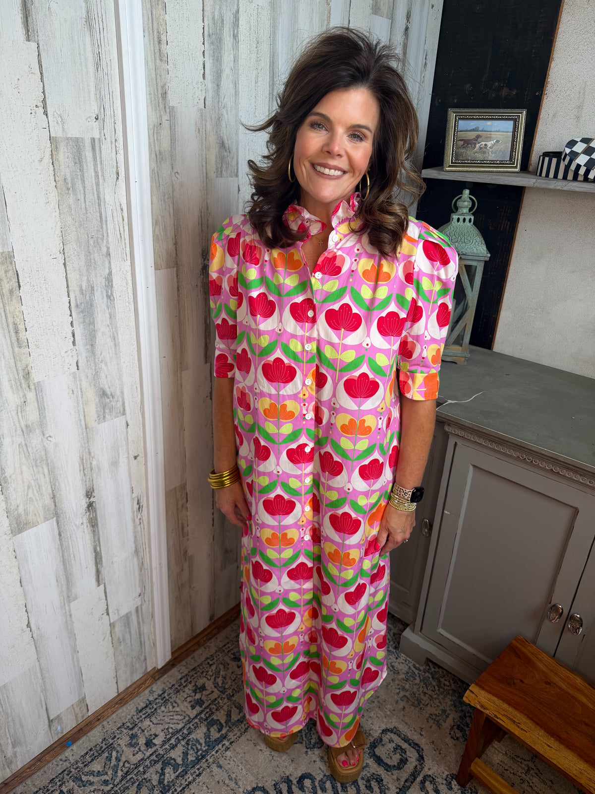Petal Parade Midi Shirt Dress