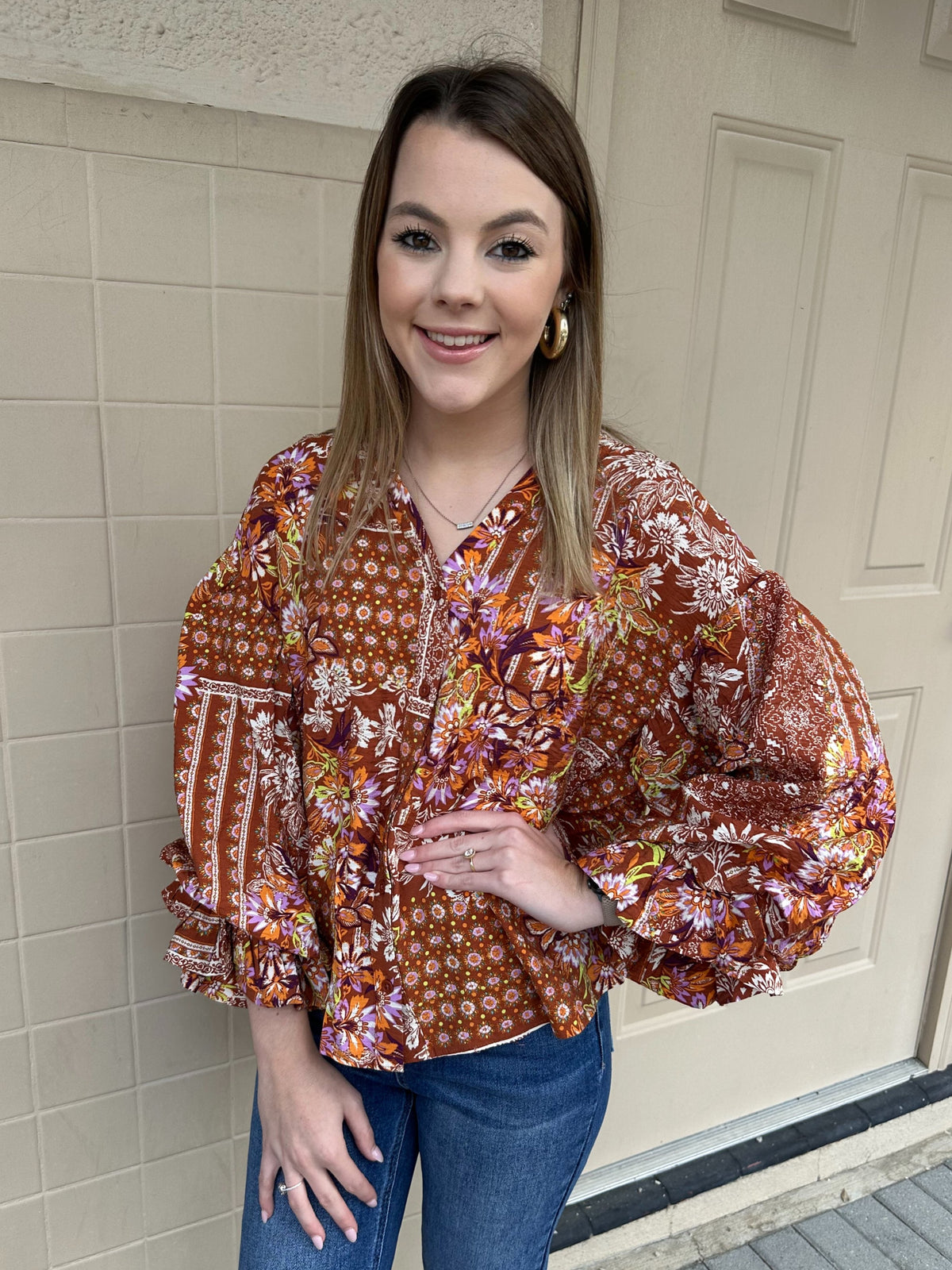 The Faye Top in Brown Floral