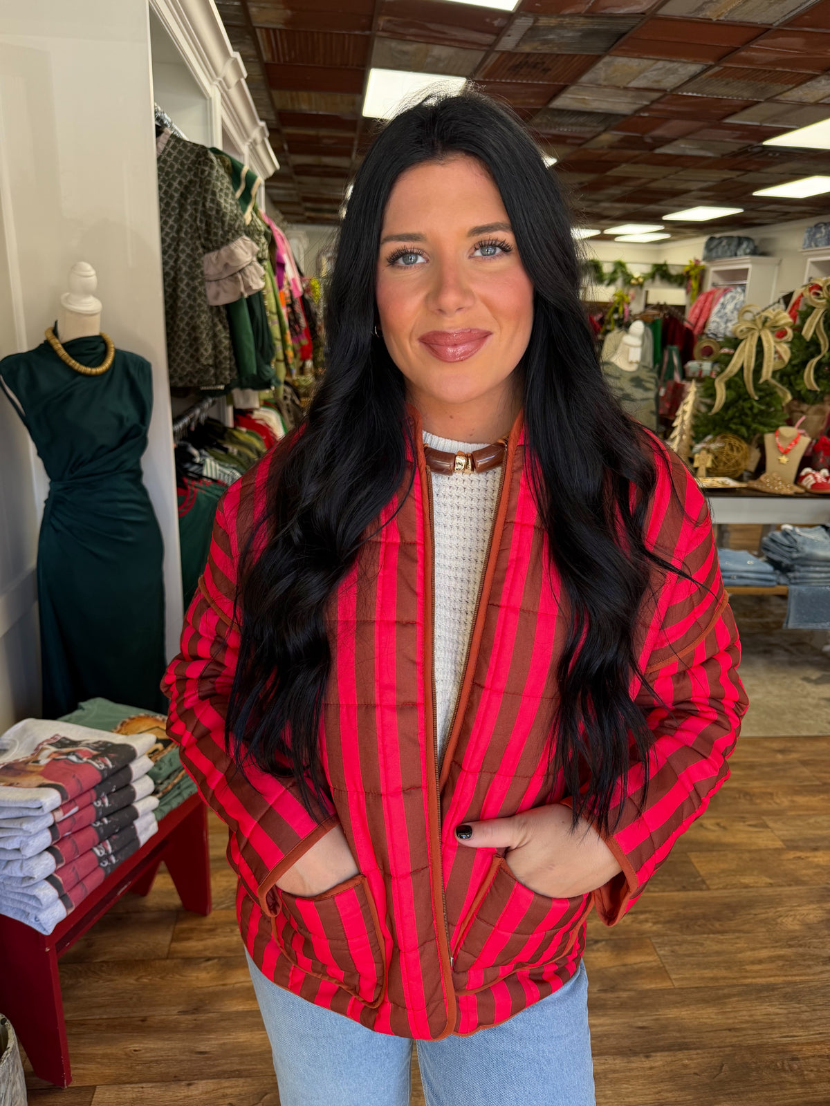 Coral Brown Striped Jacket