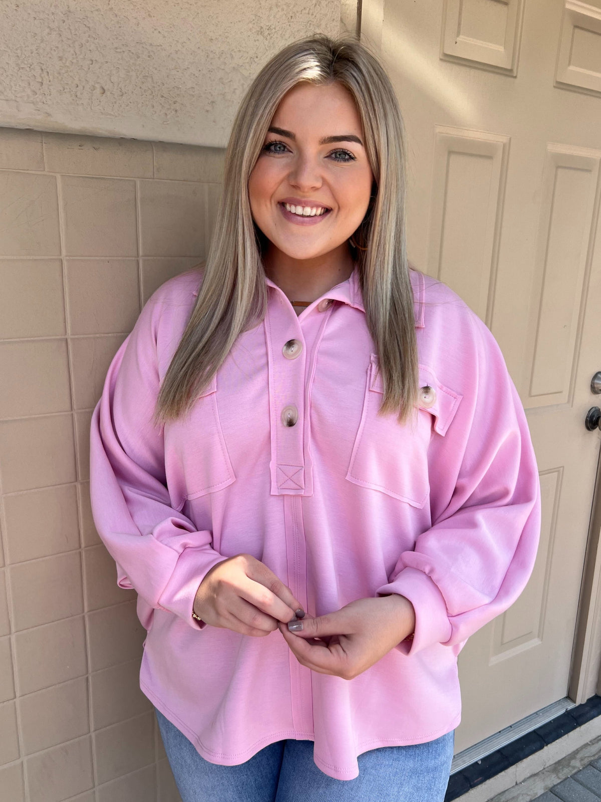 Scuba Oversized Top in Baby Pink