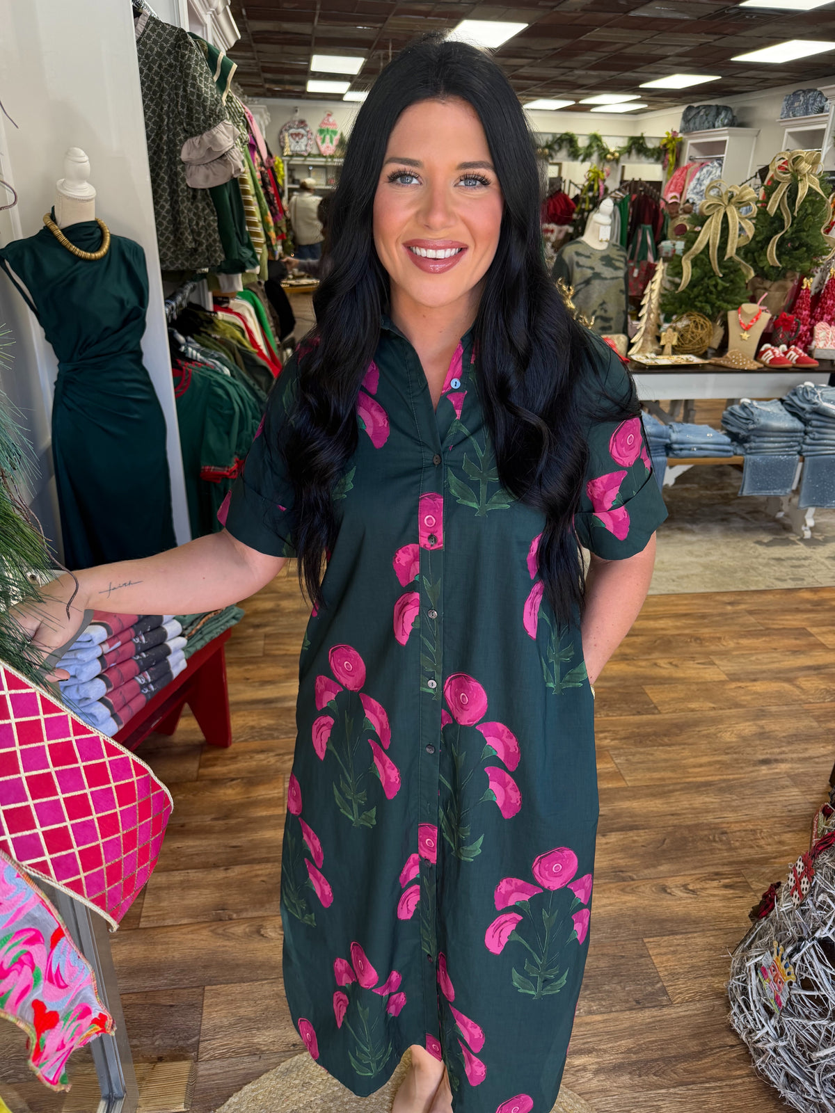 Hunter Green Floral Midi