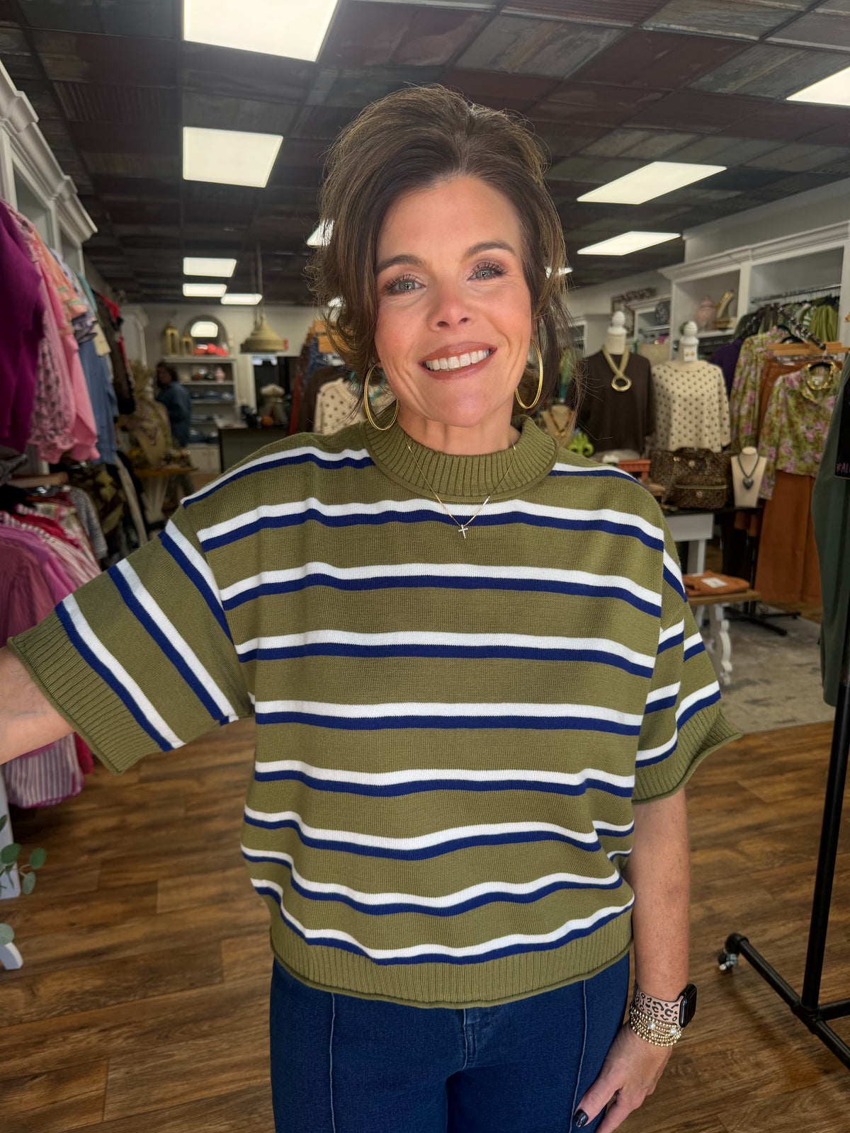 The Olive Stripe Sweater Top