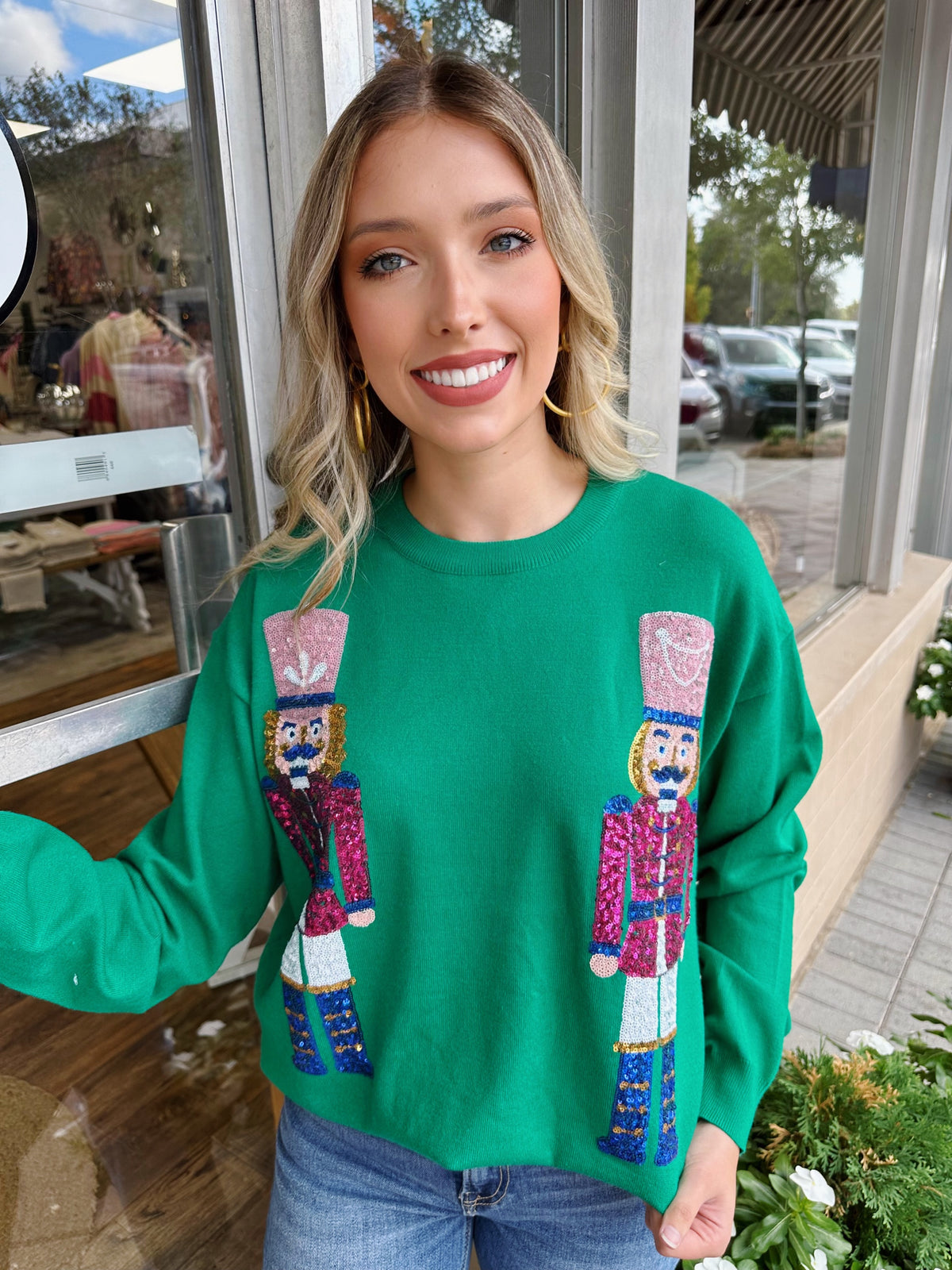 Sequin Nutcracker Embroidered Sweater