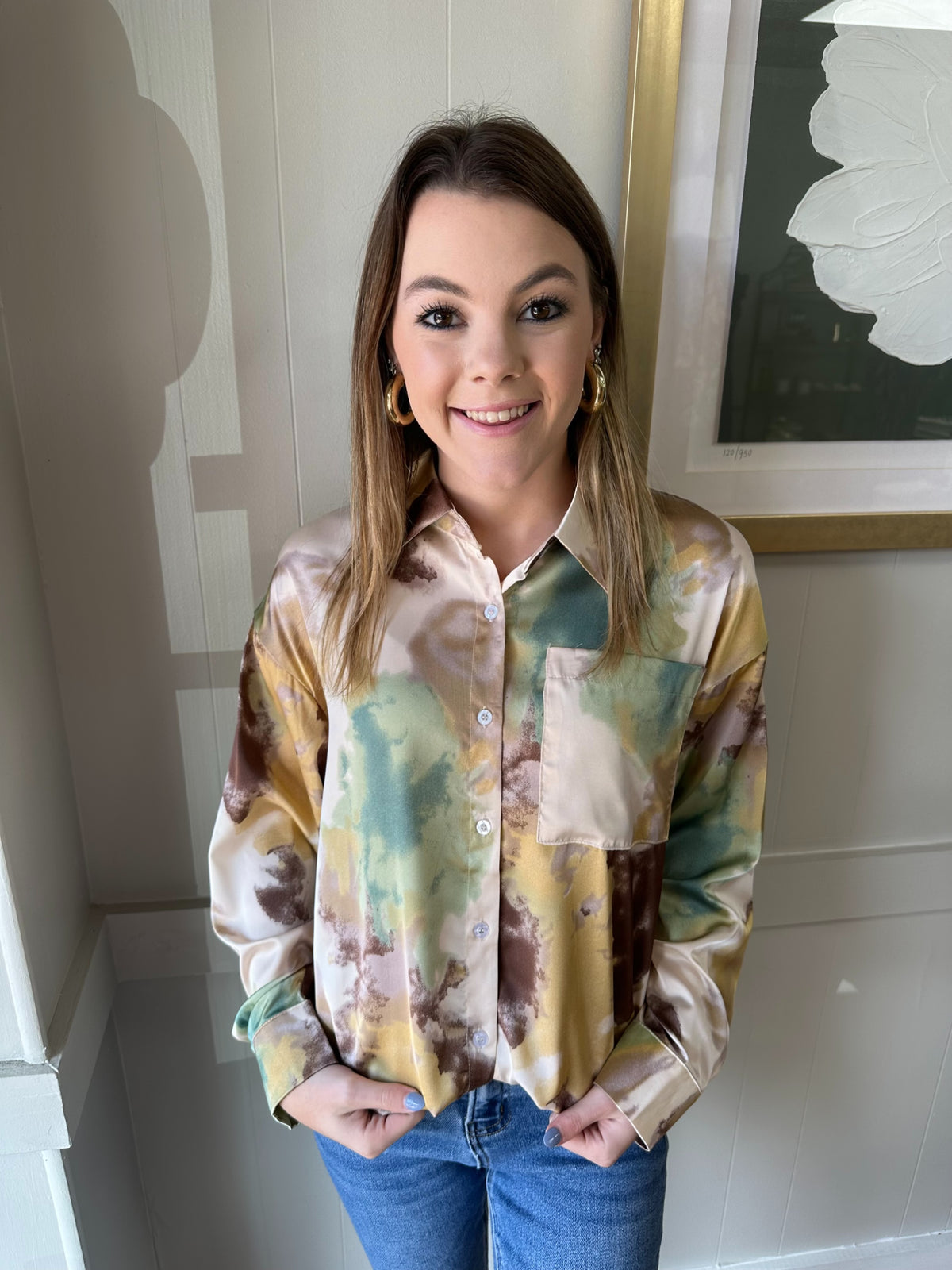 Paint Splatter Blouse in Olive Multi