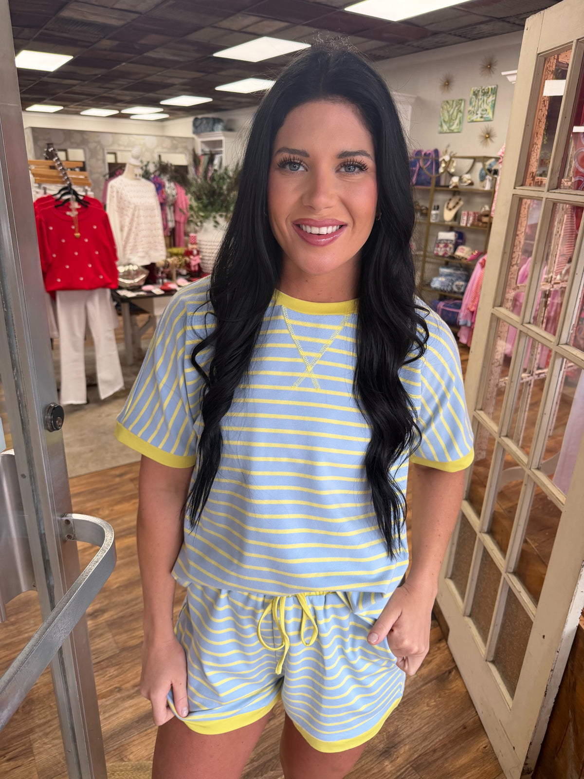 Blue Striped Shorts Set