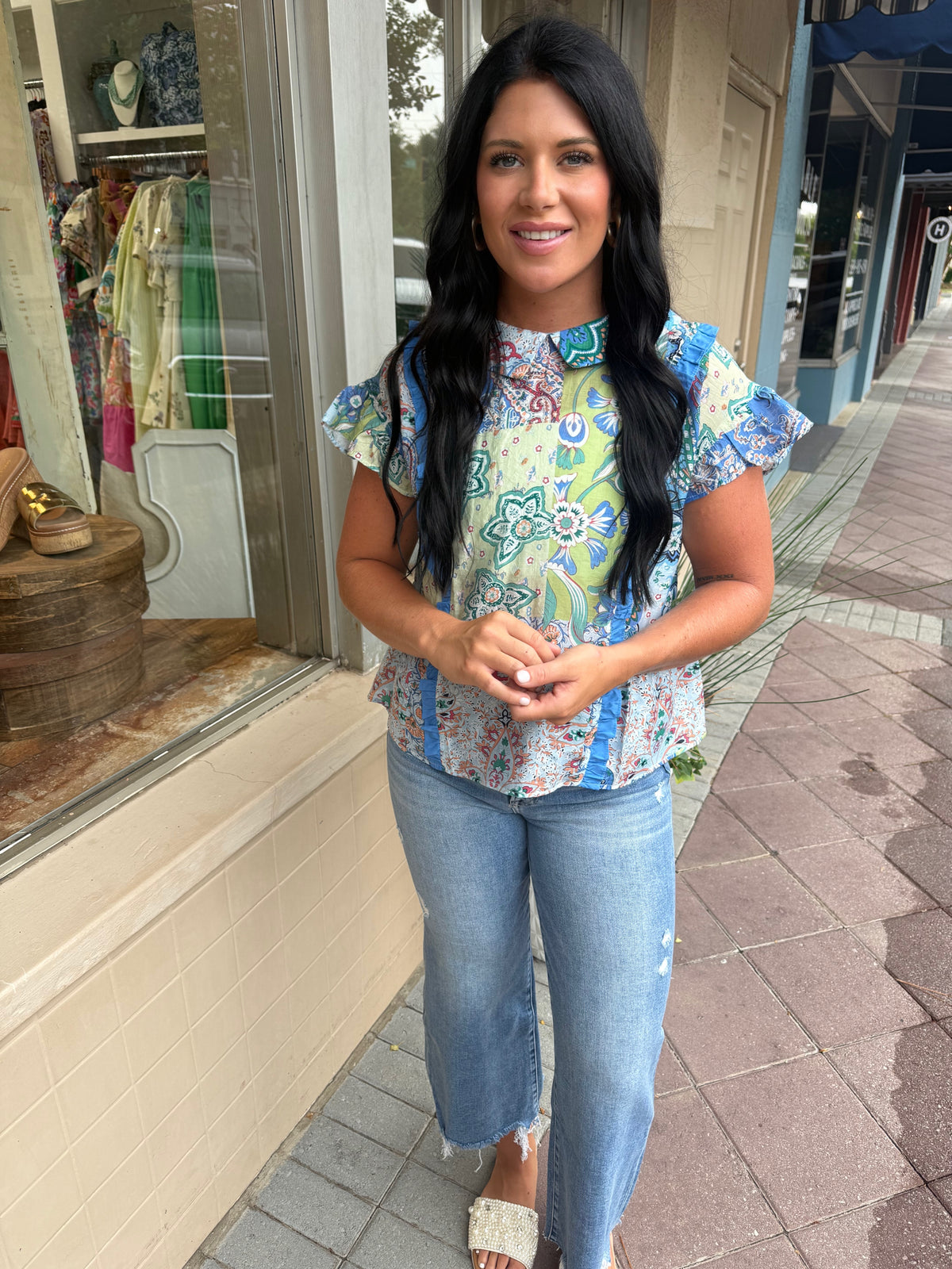 Blue Floral Print Top