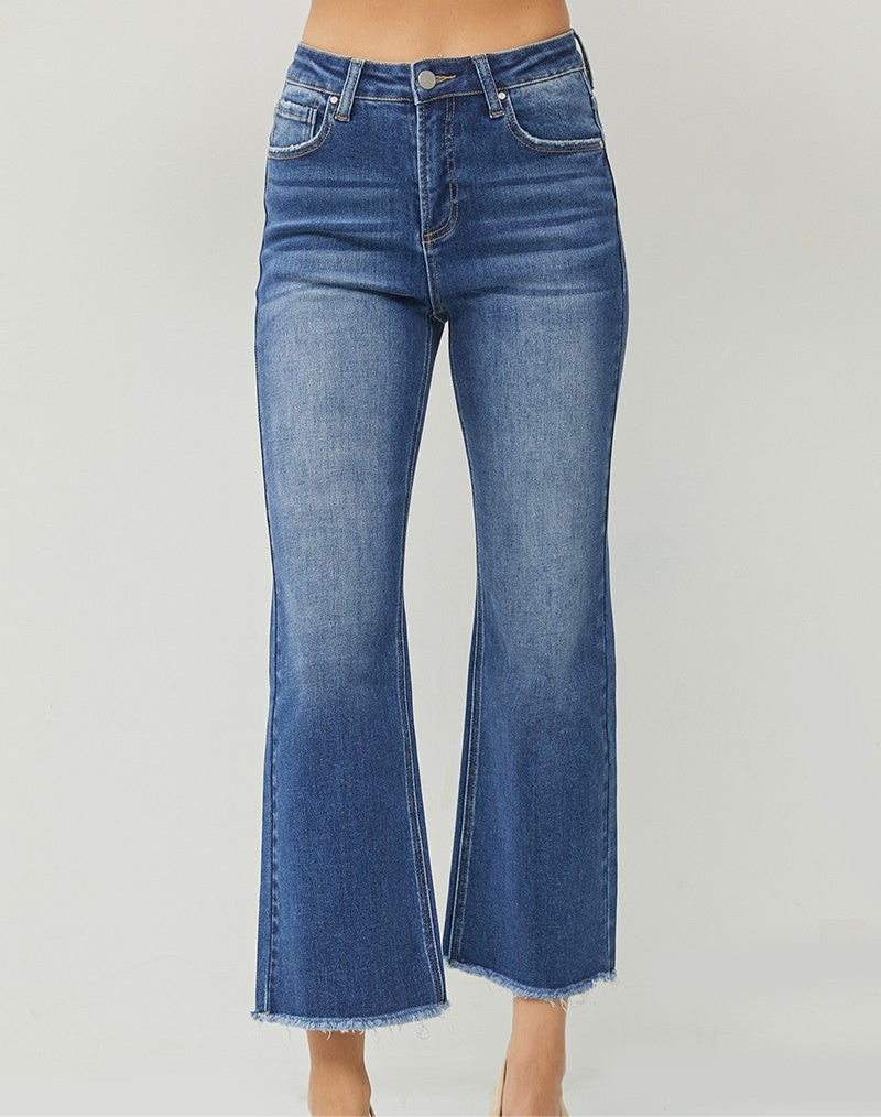 High Rise Crop Straight Jeans in Dark