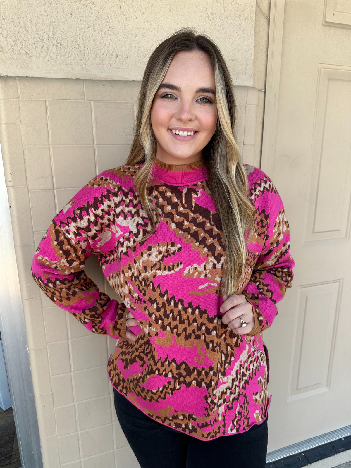 The Tiger Sweater in Hot Pink Camel