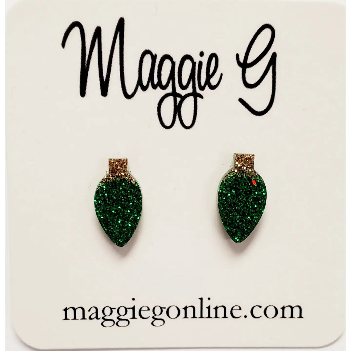 Green Stud Light Bulb Earrings