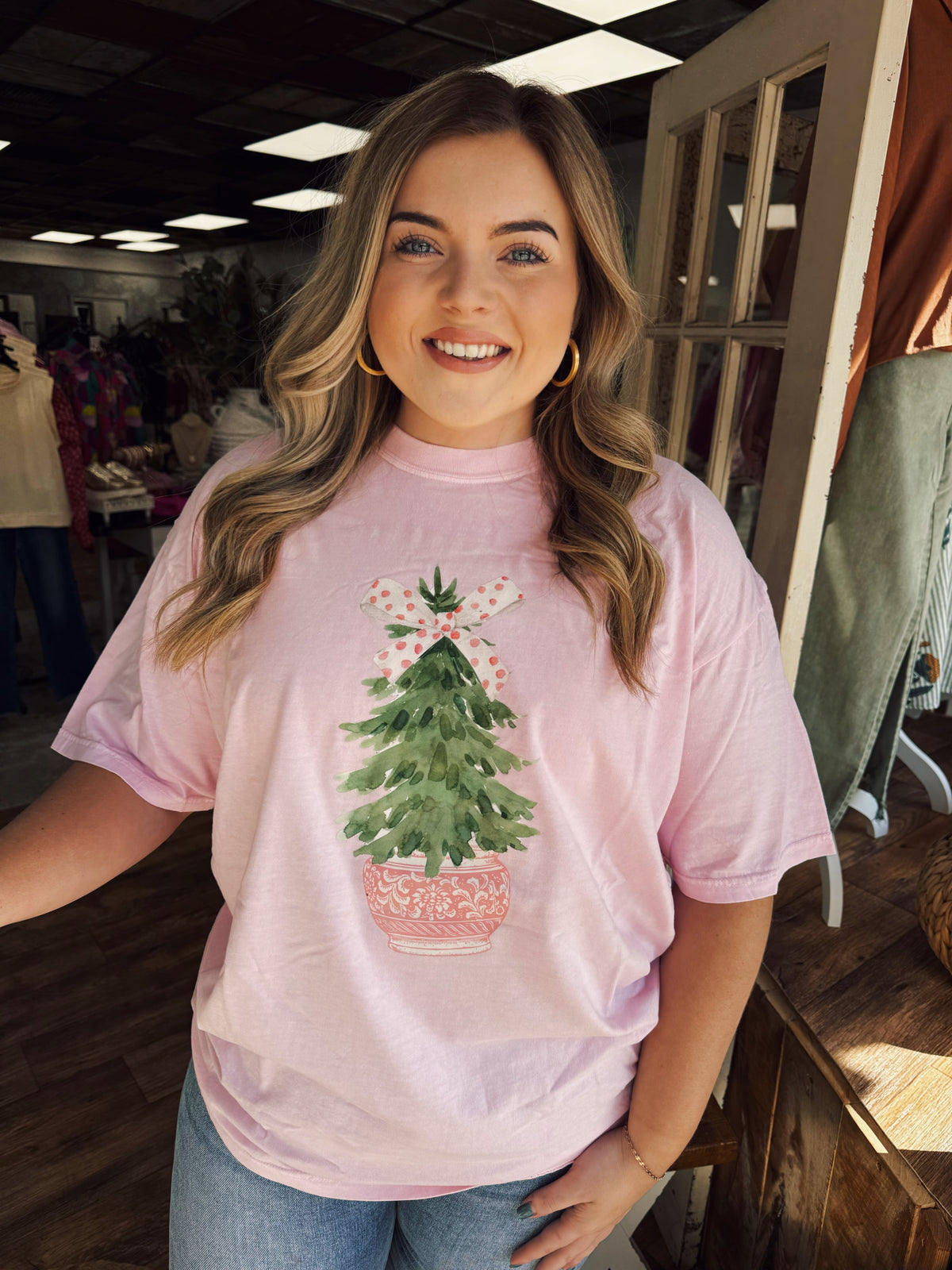 Light Pink Christmas Tree SS Tee