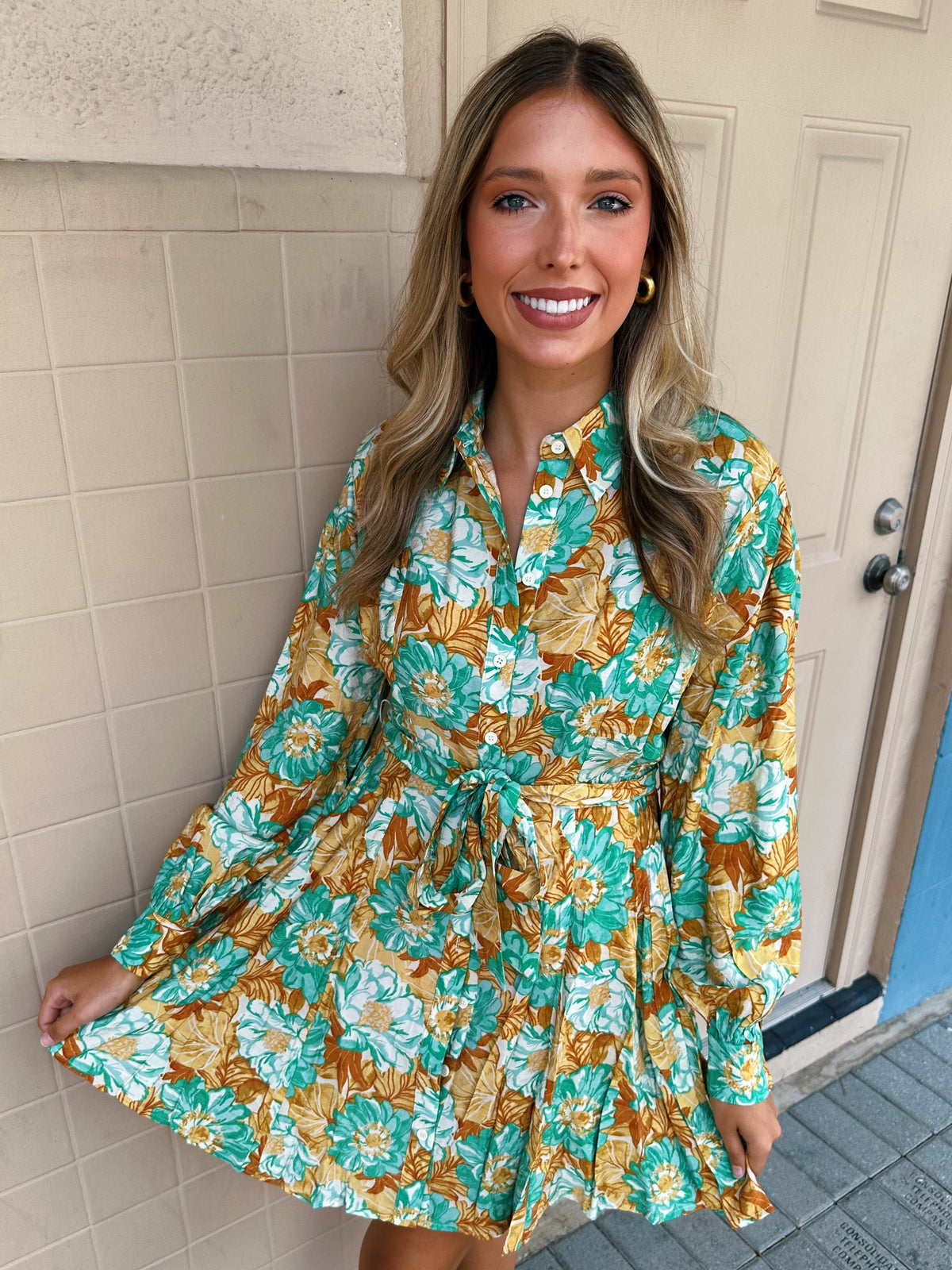 Rust Turquoise Floral Mix Mini Dress